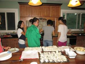 Our Chinese "Chefs" Preparing the Stuffing for the Dumplings.